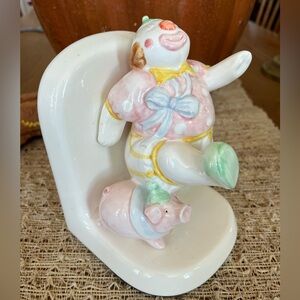 Fitz & Floyd “Circus” Clown and Pig Bookend Figurine - Pink and White
